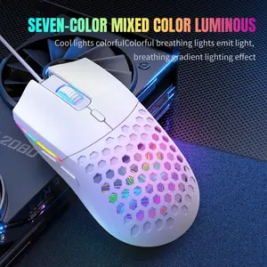 Hxsj-S500 New Hole Mouse, Multi-Color LED Effects, Wired Connection, Plug-And-Play, Suitable for PC/laptop/MAC