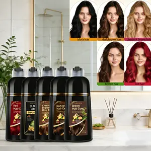 500ML Family Pack Black Hair Dye Shampoo, 3-In-1 Hair Color & Care, Gentle Herbal Extracts, Non-Irritating, Glossy, Healthy Look, 5 Colors Available, Conditioning Shampoo, Hair Coloring, Hair Darkening Shampoo