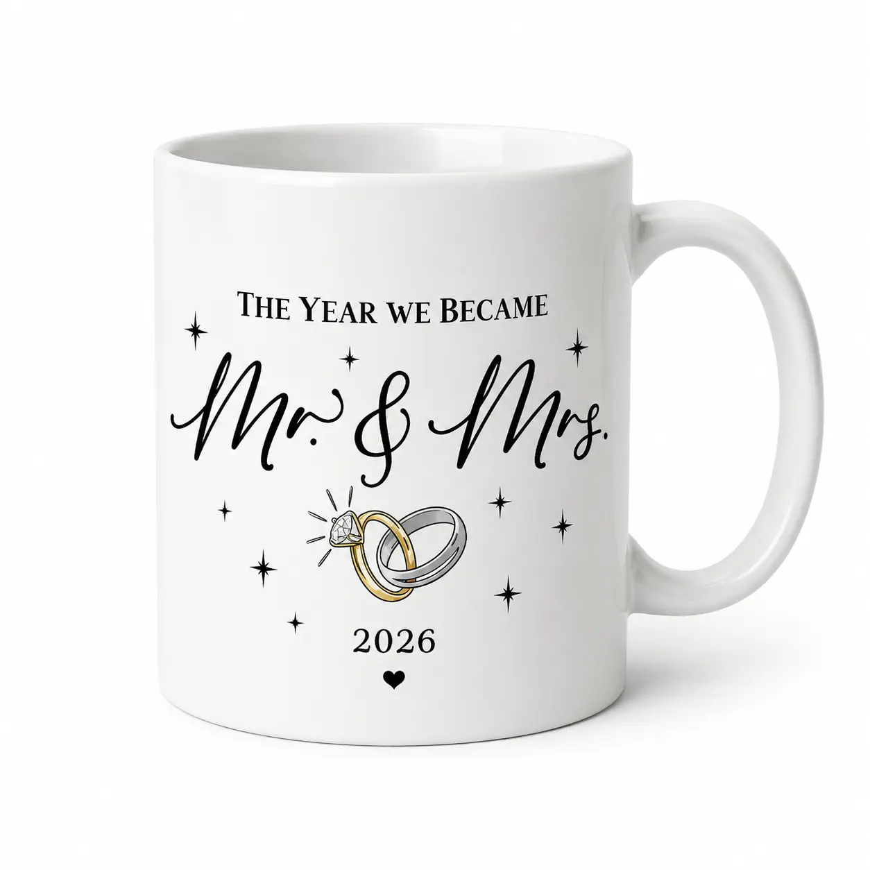 The Year We Became Mr. & Mrs. 2026 Coffee Mug, Newlywed Ceramic Cup with Wedding Car, Rings, Mistletoe or Christmas Tree Design, Wedding Engagement Bridal Shower Anniversary Christmas Gift for Couples, 11oz