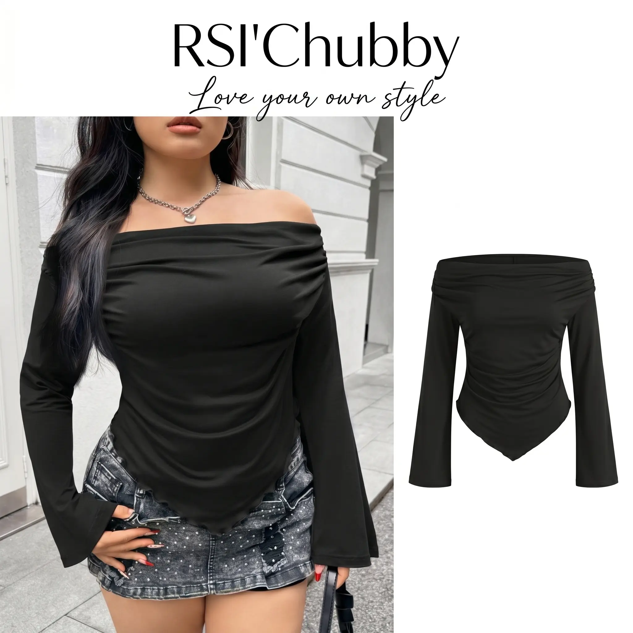 Plus Size Women's Solid Off Shoulder Long Sleeve Blouse Camisole Ruched Draped Asymmetric T-Shirt Fall Autumn Elegant Slim Fit Going Out Tops