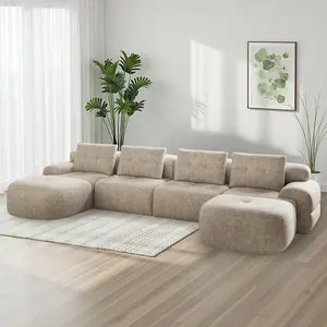 [DealsForYouDays - 3 PKGS] 145'' U-Shaped Modular Sectional Boneless Sofa Couch Full-Foam Structure Compression Packaging Woven Texture Upholstery Oversized Modern Living Room Couch, Gifts for the Whole Family: Husband&Wife, Mom & Dad