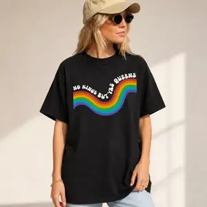 No Kings but YAS QUEENS Rainbow LGBTQ Pride Ally Anti Trump Groovy Protest Comfort Colors Shirt