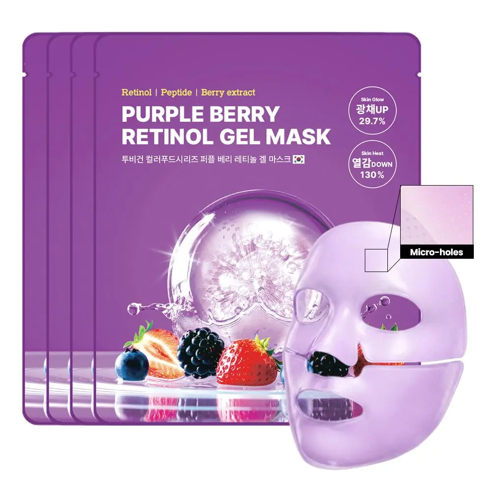 TOVEGAN Retinol Jelly Gel Overnight Hydrogel Face Mask, Korean Skincare for Glass Glow Skin, Cooling, Firming, Radiance-Boosting, 30g x 4