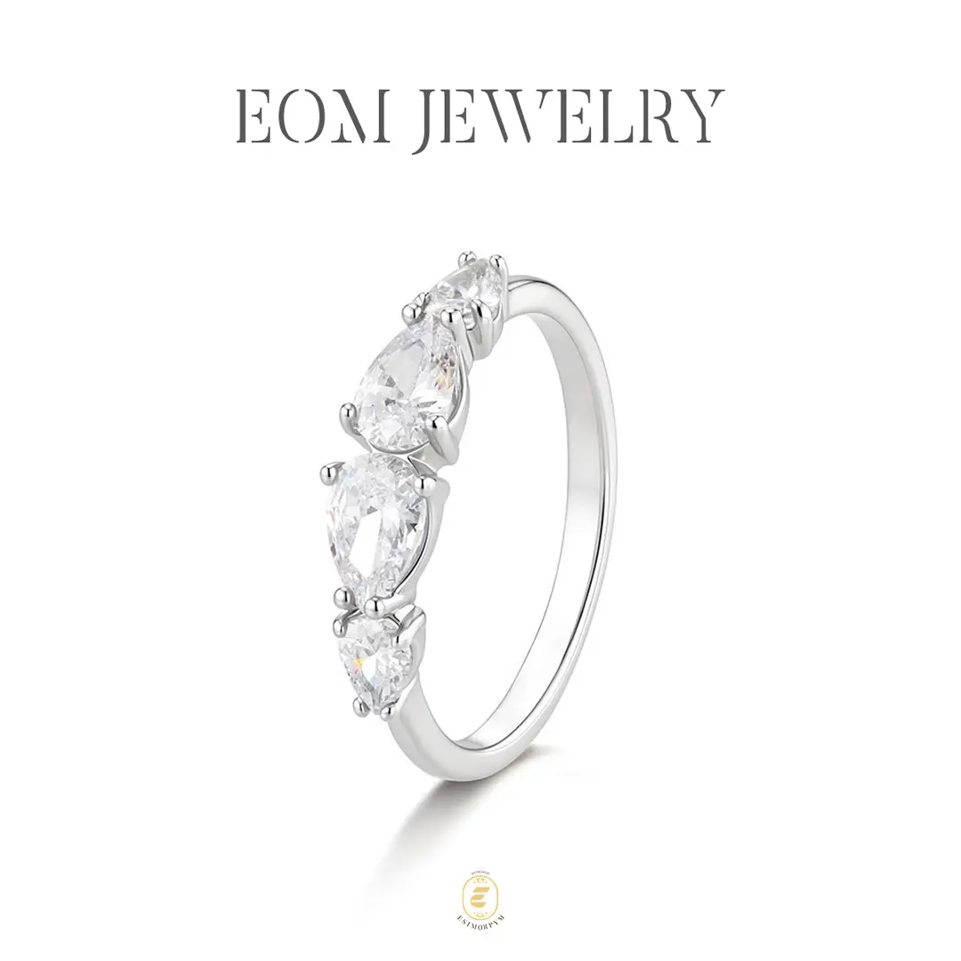 Moissanite 1.6ct Tears of Moonlight Eternity Ring Silver-Plated Jewelry Wedding Engagement Anniversary Valentine's Day Birthday Gift Daily Wear