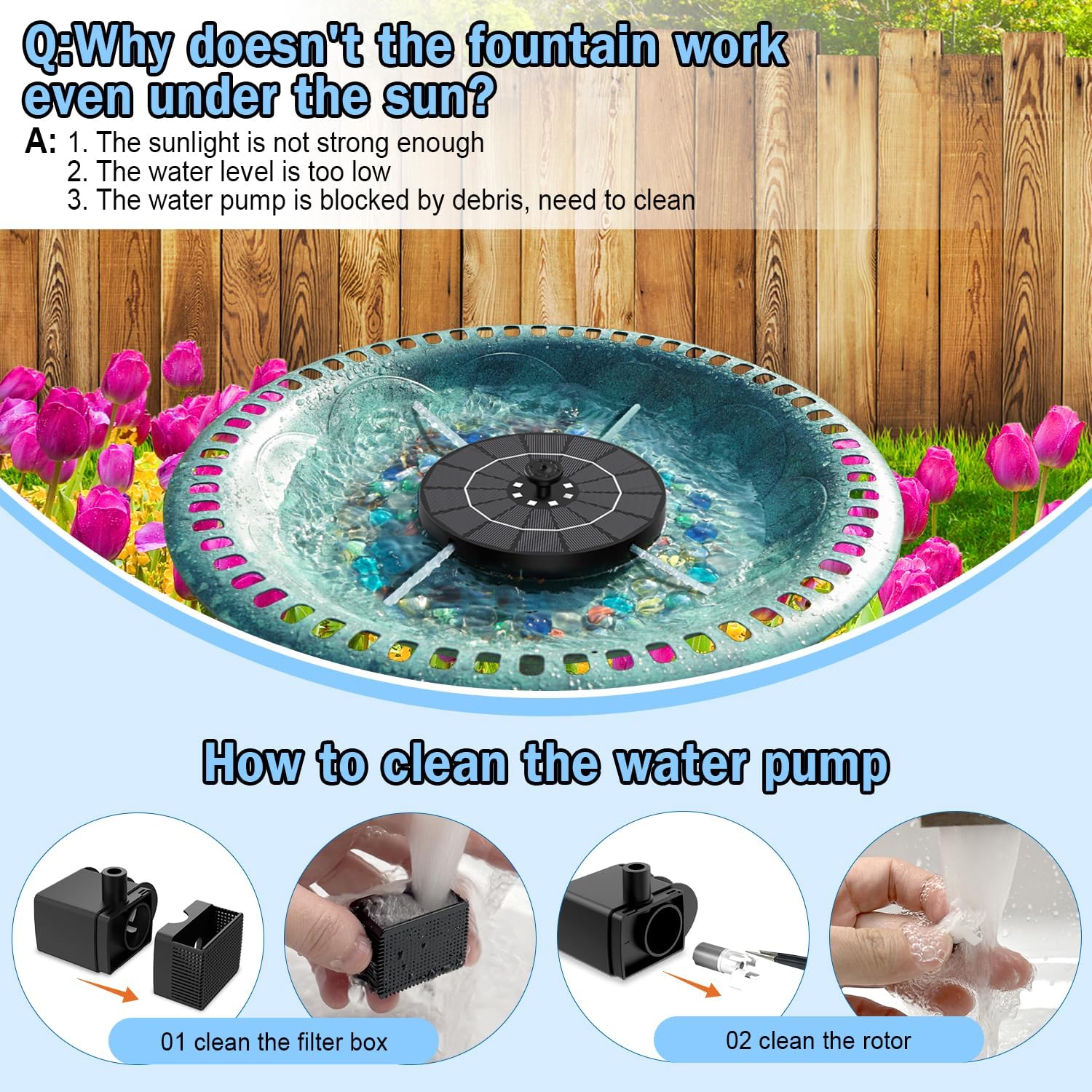 3.5W Solar Power Colorful LED Fountain,2200 mAh battery,7 Different Water Features,Four Windproof Fixing Rods,Floating Fountain PumpFor GardenDecoration,Ponds,Bird Baths