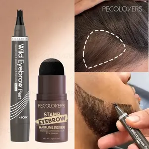 2pcs Set Men'Sbeard Pen/Eyebrow Pencil + Eyebrow Dye Powder/Beard Powder, Beard Pencil Filler With Hairbrush, Waterproof, Sweatproof, Smudge-Proof, Create a Beautiful Eyebrow Shape And Supplement The Beard. Light Brown, Brown, Dark Gray