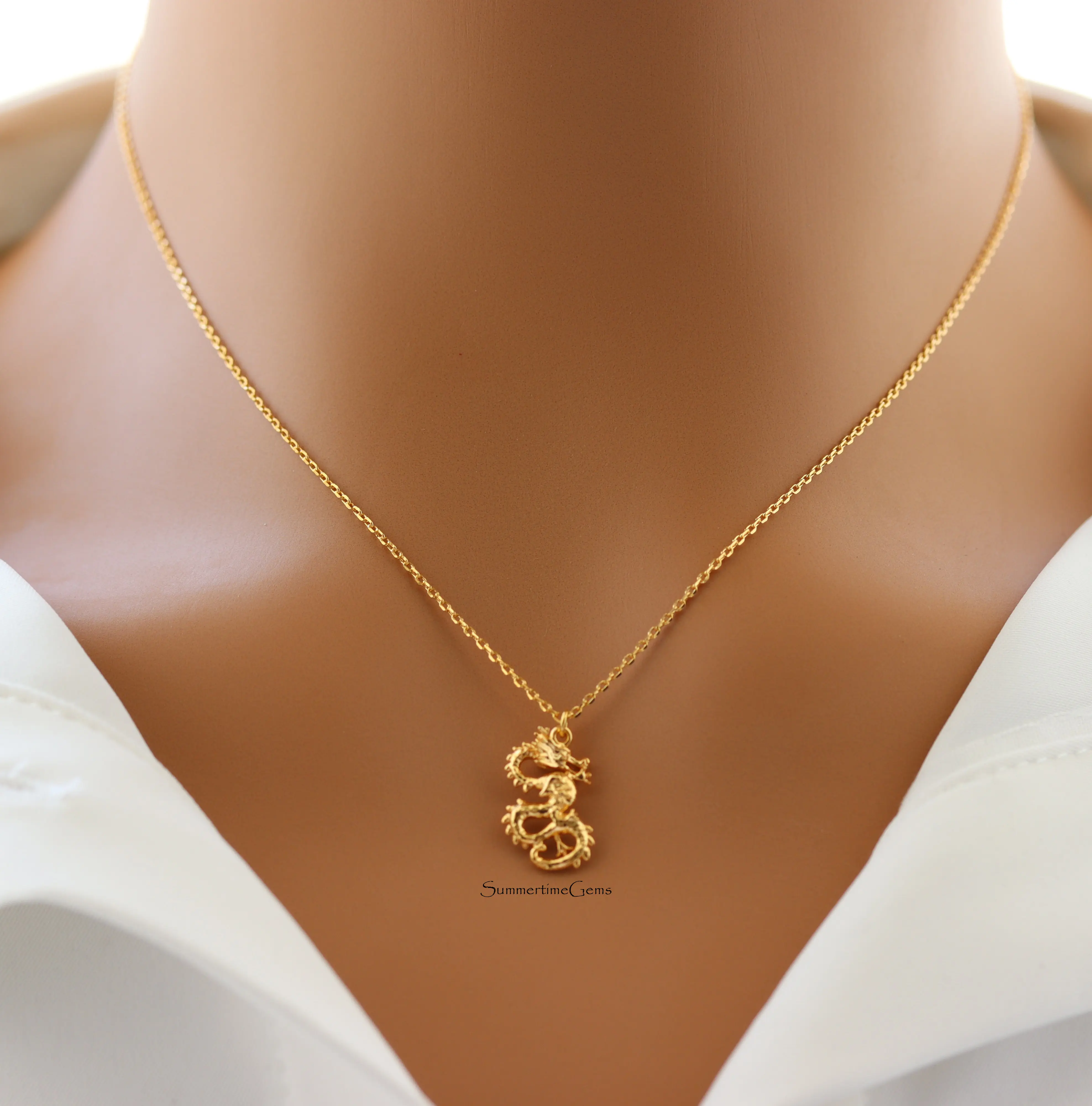 18K Gold Plated Dragon Pendant Necklace – Bold Mythical Creature Jewelry for Strength and Power