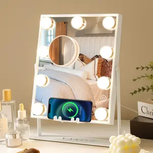 VANITII Hollywood  Vanity Makeup Mirror Perfect Size Wireless Charge Bluetooth Speaker 3 Light Adjustable 9 LED BulbS 360 Degree Rotation