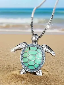 Boho Ocean Wind Turtle Pendant Necklace, Unique Design Women's Vacation Party Creative Jewelry, Fashionable Accessory for Daily Wear