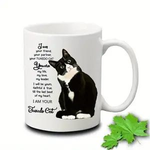 1pc Tuxedo Cat Ceramic Mug 11OZ - Reusable, Hand Wash Only, Multipurpose Coffee & Tea Cup with Double-Sided Print, Ideal Gift for Cat Lovers, Home & Restaurant Use