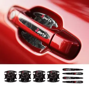 8-Pack Sporty Protective Gear Carbon Fiber Car Door Handle Bowl Stickers, Anti-Scratch Anti-Scuff Guards, Quick Peel-and-Stick Tool-Free Install, Fits Toyota RAV4, Honda, Ford Bronco Edge & Universal SUV Sedan Exterior Decals Kit