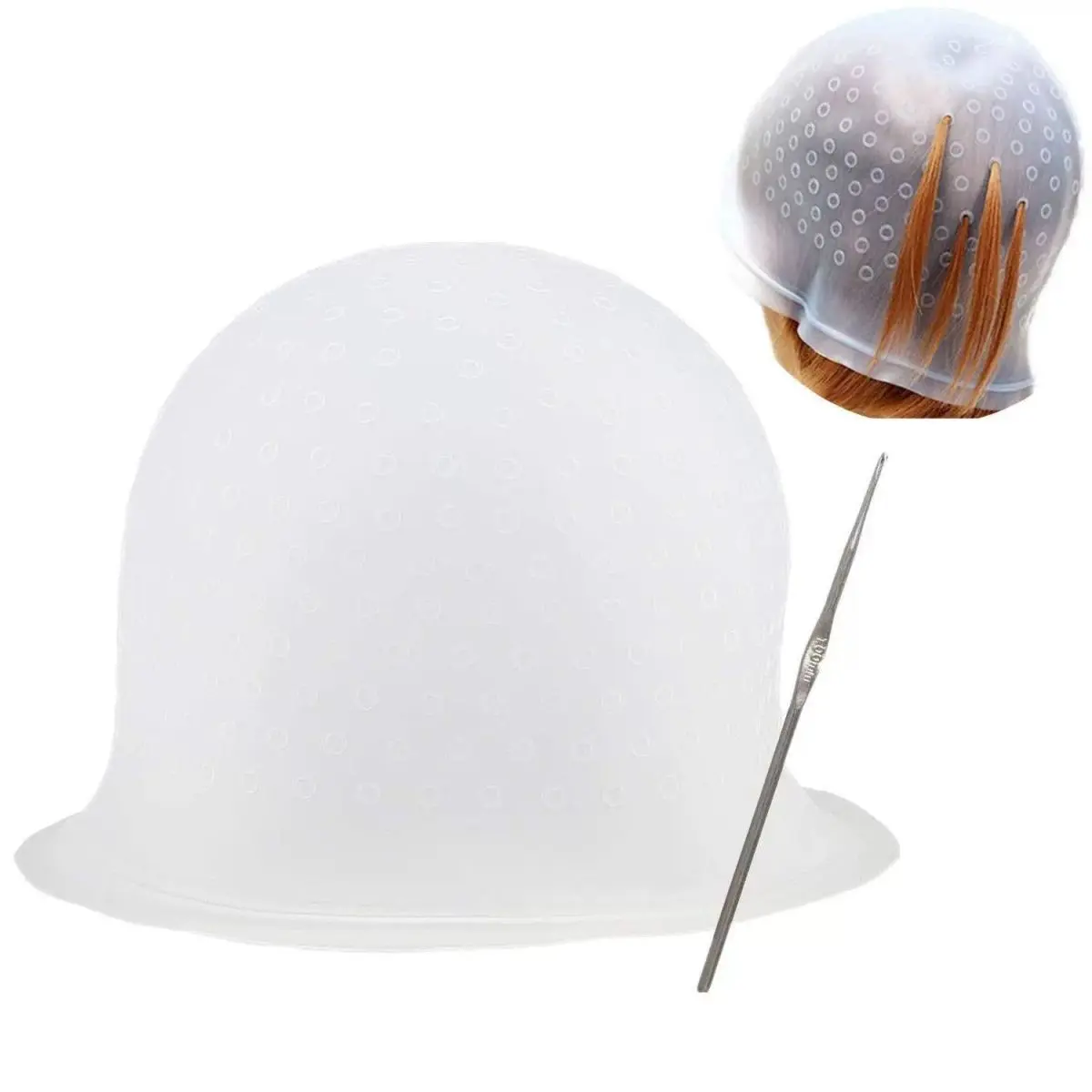 Professional Silicone Hair Dye Cap, Reusable Bleach Hat with Hook, Ideal for Salon Use and Home Hair Coloring, No-Show Design, Balayage, Hair Highlight, Hair Color Tools