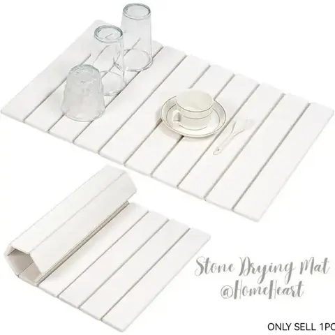 Large Stone Dish Drying Mat - 15" × 11.7"  for Kitchen Counter, Super Absorbent, Heat Resistant Dish Drying Mats, Eco-Friendly Diatomaceous Earth Stone Rack Tableware Mat ( White Marble) Household Placemat Coasters Stainless Steel Kitchenware