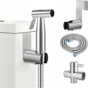 Toilet Adapter Hose Bidet Sprayer Stainless Steel Handheld Shower Head Wall Mount Dual-Nozzle for Female Flushing & Baby Cloth Diaper Washing