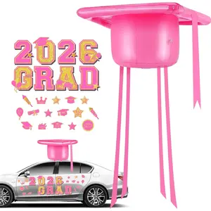2026 Graduation Cap Car Decorations Kit, 20 Inch Pink Inflatable Graduation Cap Car Topper with 24 Rose Gold Graduate Car Magnets Class of 2026 Grad Decor