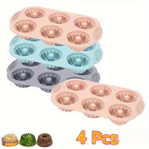 4/6Pcs Silicone Fluted Tube Cake Pans Set,6 Cavity Heritage Bundtlette Cake Silicone Mold for Baking Non Stick Fancy Molds,Halloween Christmas Party Gifts,DIY Hand Tools Kits,Summervibes