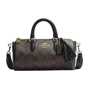 COACH Lacey 19 Classic Monogram Zipper PVC Shoulder Crossbody Handbag in Small Size for Women, Brown-Black