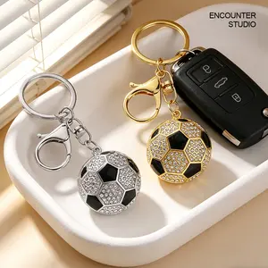 Luxury Bling Rhinestone Soccer Ball Keychain for Women Men Sparkly Crystal Car Key Ring Backpack Purse Handbag Charm for Gift Soccer Fan Accessory