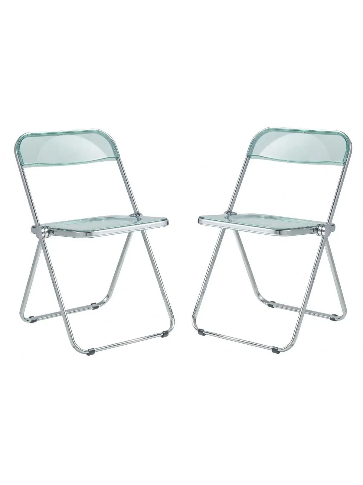 LeisureMod Lawrence Transparent Acrylic-Chrome Dining Chairs (Set of 2) - Metal Frame, 30x19x18.5 in Jade Green, Foldable, 34.8 lbs, Clean Look, Small Room Friendly, Easy Maintenance Design, Indoor Space-Saving Living Room Furniture