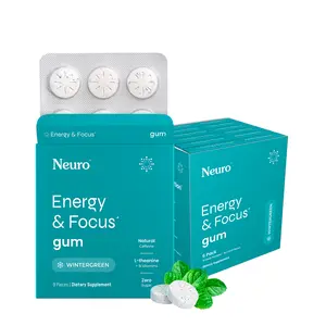 Neuro Energy Caffeine Gum/Mints for Energy & Focus - Sugar-Free with L-theanine, Caffeine, Vitamin B12 & Vitamin B6 - Wintergreen Flavor