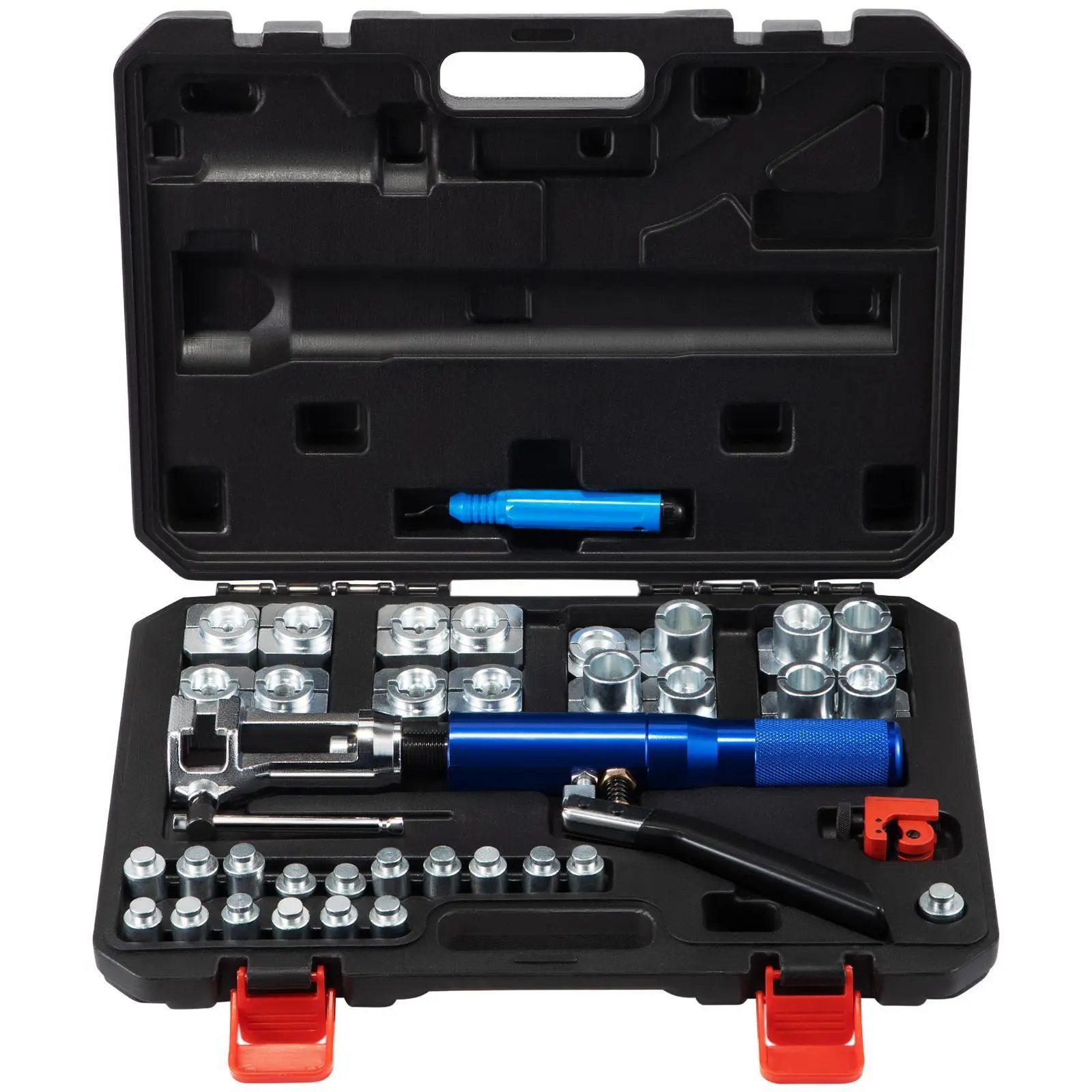 【Summerfinds】VEVOR Hydraulic Flaring Tool Kit,  45° Double Flaring Tool, Brake Repair Brake Flaring Tools for 3/16"-1/2", Brake Flare Tool with Tube Cutter and Deburrer, 32 PCS Tube Flaring Tools for Copper Lines