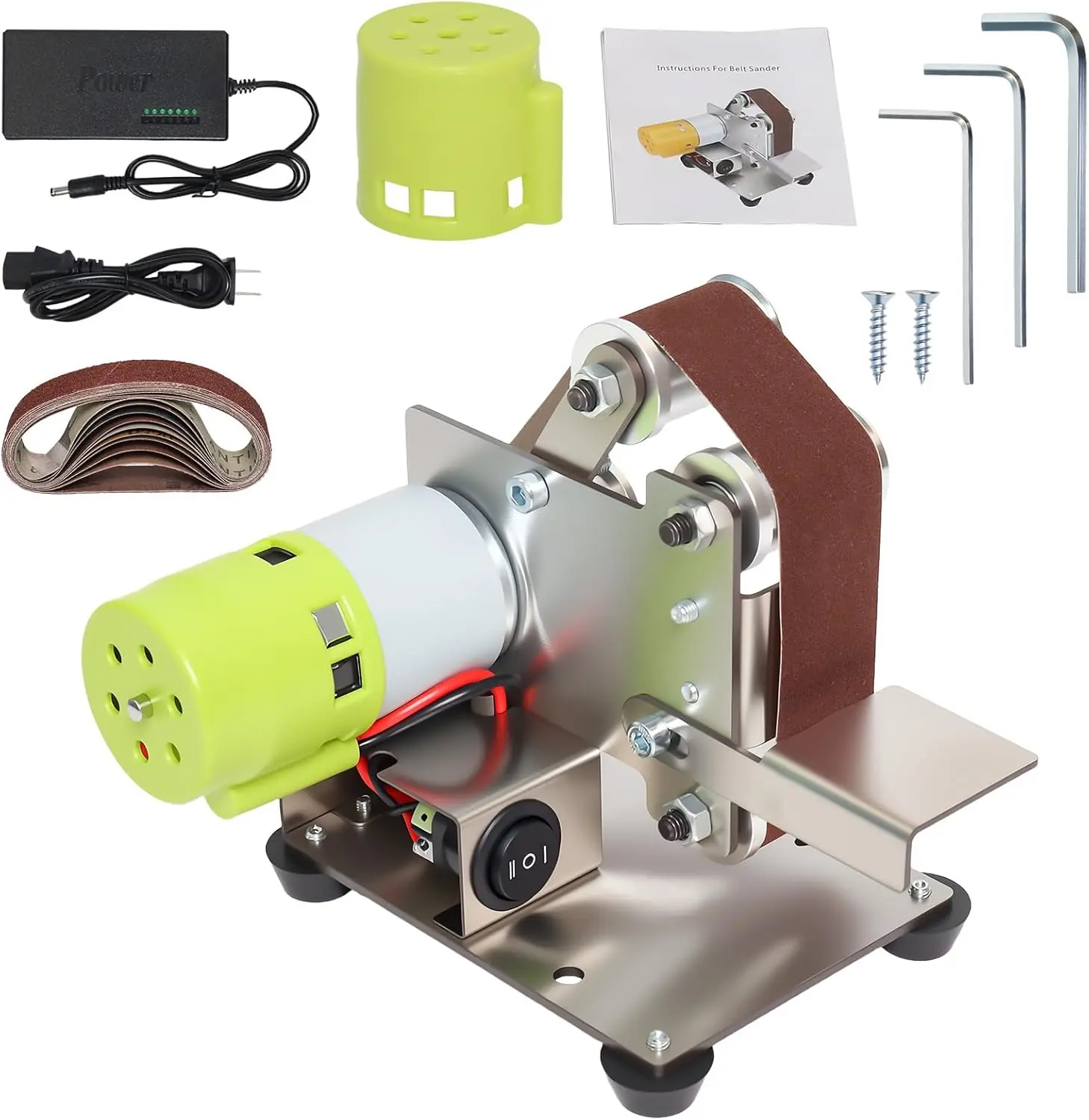 110V Upgraded 7-Speed Adjustable Electric Mini Belt Sander Knife Sharpener, Small Grinder Polisher Machine with 10 Belts for Stainless Steel Knives, Wood Working