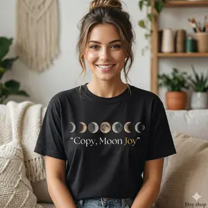 [SALE UP TO 40% ] Moon Joy Shirt - Aesthetic Moon Phases T-Shirt - Minimalist Celestial Graphic Tee - Trendy Lunar Phase Comfort Colors Shirt