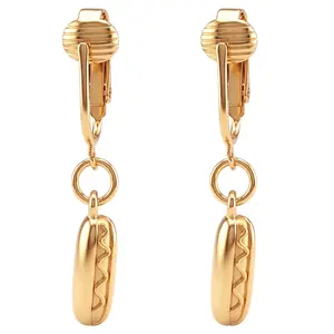 Gold Hot Dog Clip On Dangling Earrings