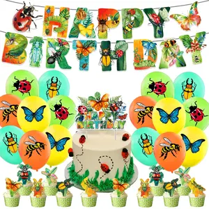 30-Piece Insect Theme Birthday Party Decoration Set, Includes Banner, Cake Toppers & Balloons, Perfect for Cute Insect-Themed Parties, Party Supplies