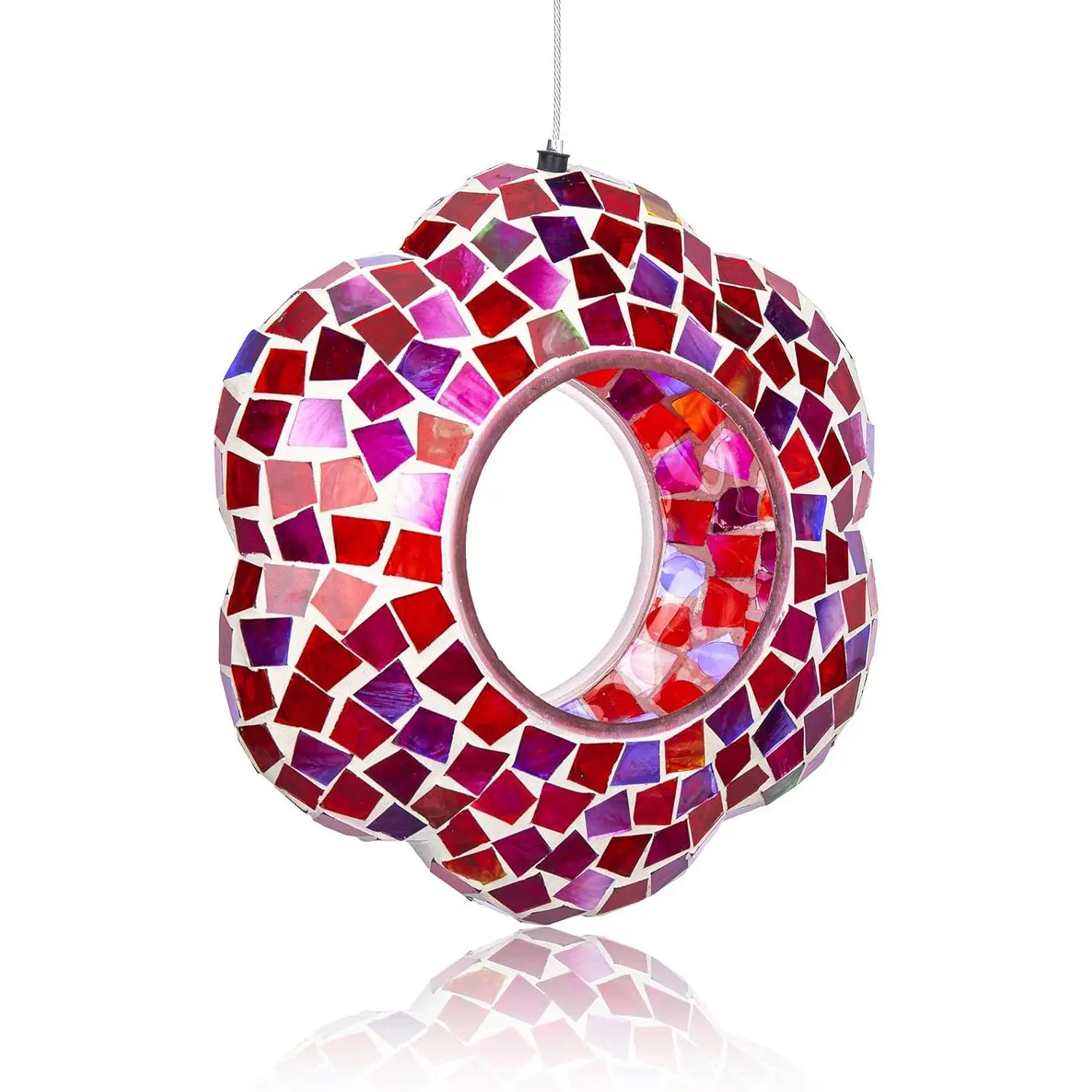 9 inch Large Mosaic Bird Feeder, Fly Through Glass Bird Feeder,  Bird Feeder with Oval Stained Glass for Outdoor Garden Decor