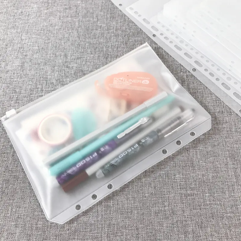 15/20pcs 6-Hole A5/A6 PVC Zipper Pouches, Binder-Ready Clear Plastic Organizer Bags, Waterproof Envelopes for Journaling, Bills & School Supplies