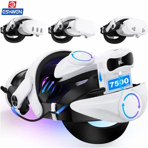 ESYWEN Head Strap with 7500mAh Battery for Meta Quest 3S/Quest 3/Quest 2, Comfor VR Accessory with 2 Adjustable Knobs to Adjust for Head Fit, Elite Strap with 7500mah Battery Pack for Extended 3H of Playtime
