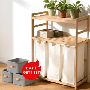 【Buy 1 Get 1 Set】Single / Double Tier Laundry Hamper, 3 / 4 Section Large Bamboo Laundry Sorter with Removable Bags, Large Capacity, Efficient Clothing Storage, Perfect for Washing, Drying and Storage