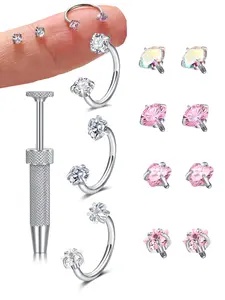 Cz Stainless Steel Hoop Nose Ring, Helix Pierced Ring, 18g Hypoallergenic Fit for Cartilage, Tragus, Helix, Lip Piercing, Septum Piercing, Unisex Fashion Jewelry Gift