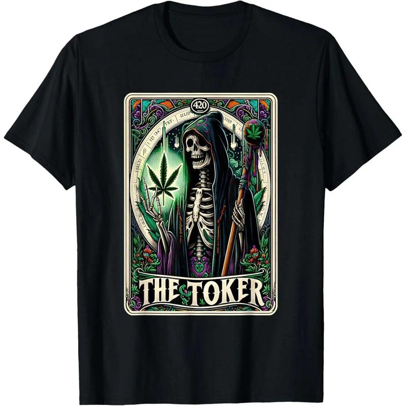 Tarot Card The Toker Cannabis Skeleton Stoner Weed Goth T-Shirt Made In USA
