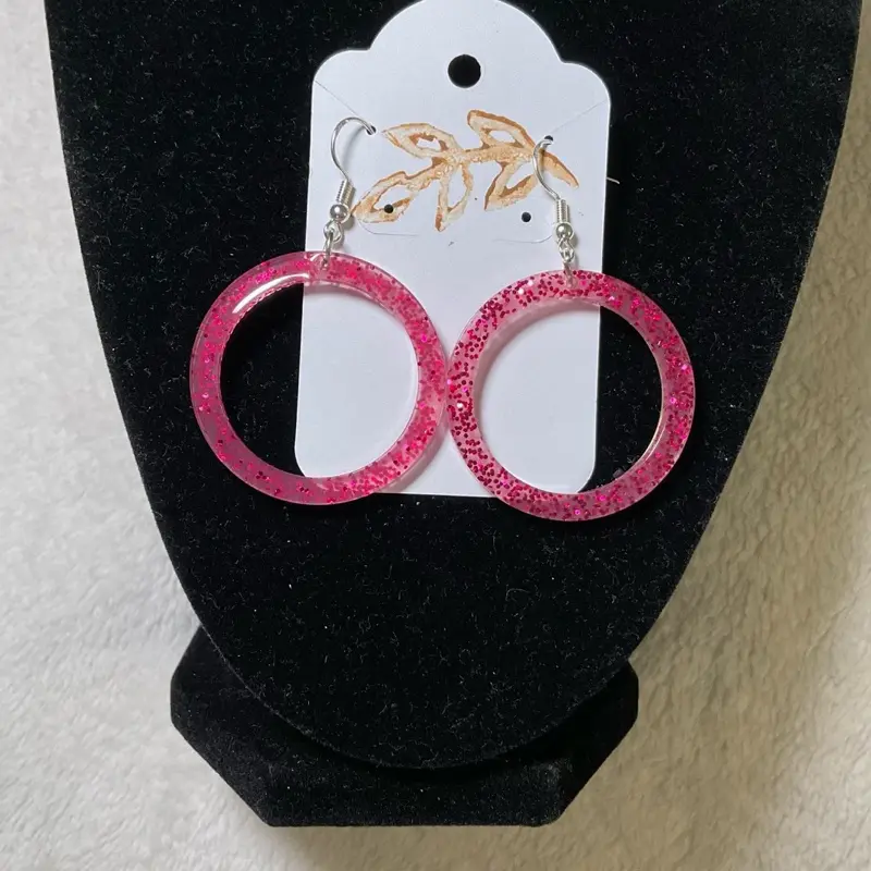 Women's Pink Glitter Circle Dangle Earrings, Fashion Jewelry for Daily Wear
