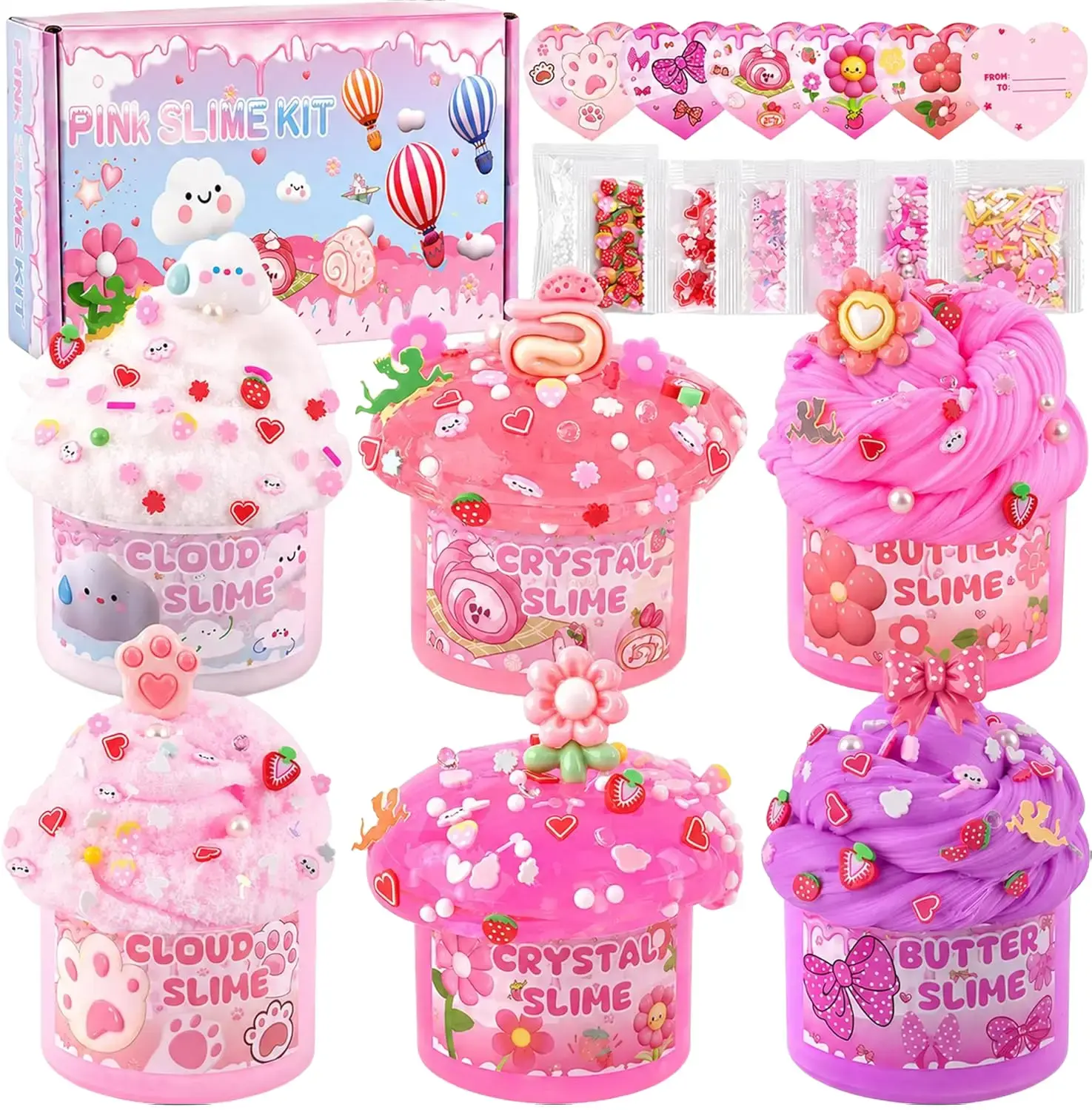 6 Pack Pink Cloud Slime Kit for Kids – Fluffy Slime Toys for Girls & Boys Ages 4-12, Party Favors, Goodie Bag Stuffers, Sensory Stress Relief Slimes