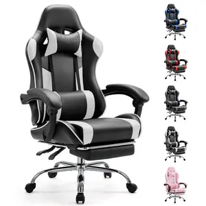 Gaming Chair Desk Chair - with Footrest and Lumbar Support, PU Leather Recliner with Headrest, Fixed Up Armrest, Height Adjustable with 360° Swivel