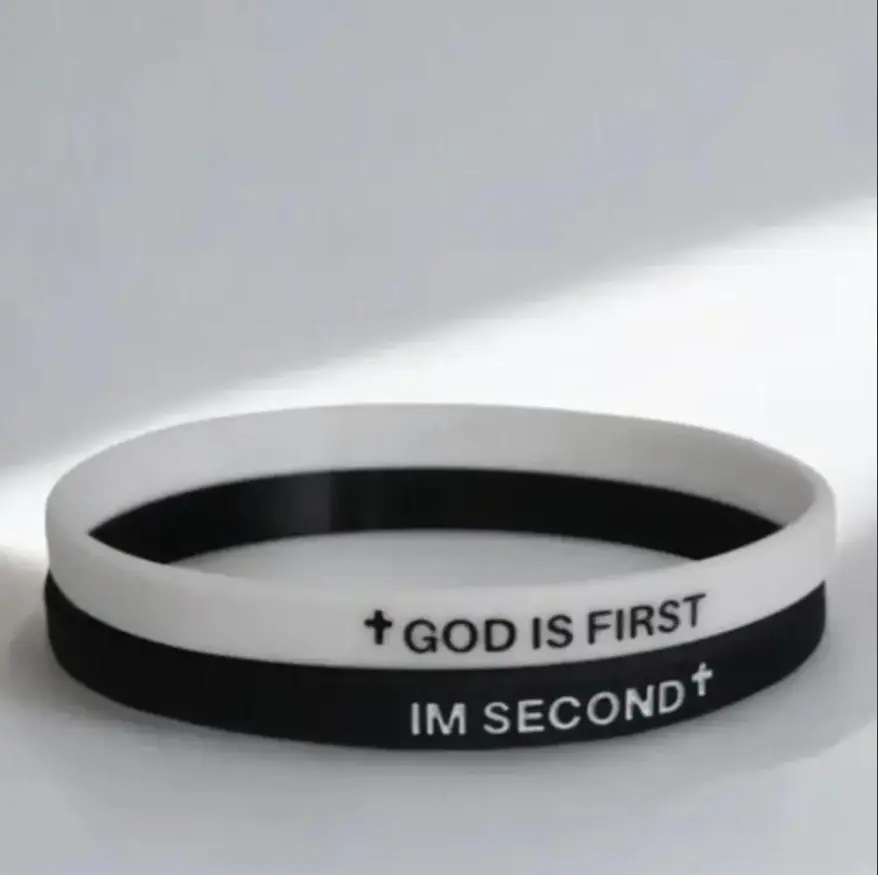 God Is First & I Am Second Christian Silicone Wristbands, 2‑Pack Inspirational Faith Rubber Bracelets For Men Women