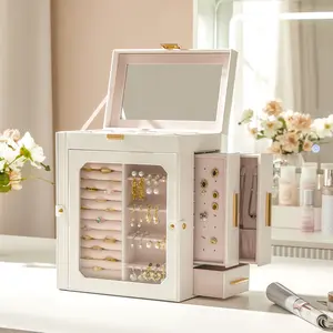HOOBRO Jewelry Box with Mirror, Travel Jewelry Organizer with Glass Window, Vertical Storage, Mother's Day Gift, Gift for Loved Ones, for Earrings, Rings, Necklaces, Bracelets, White  #TikTokShopMothersDay#SpringSale #BigSpringSale