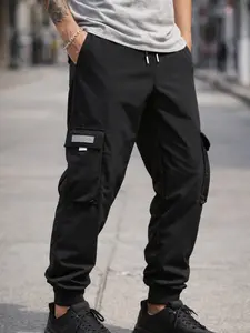 Plus Size Men's Casual Lightweight Drawstring Waist Cargo Pants Mid Waist Below the Ankle Regular Fit Sports Outdoor Urban Utility Black