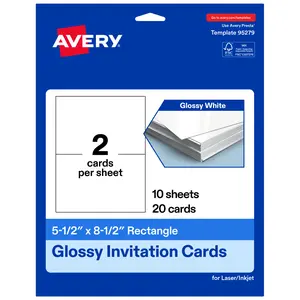 Avery 5-1/2" x 8-1/2" Rectangle, Glossy White Invitation Cards