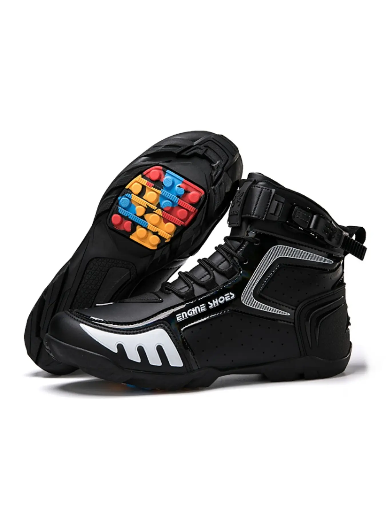 Men's Motorcycle Riding Shoes, Anti-Slip Rubber Racing Boots, Waterproof Safety Design, Comfortable and Secure, Ideal for Motorbike Travel, Weatherproof Footwear
