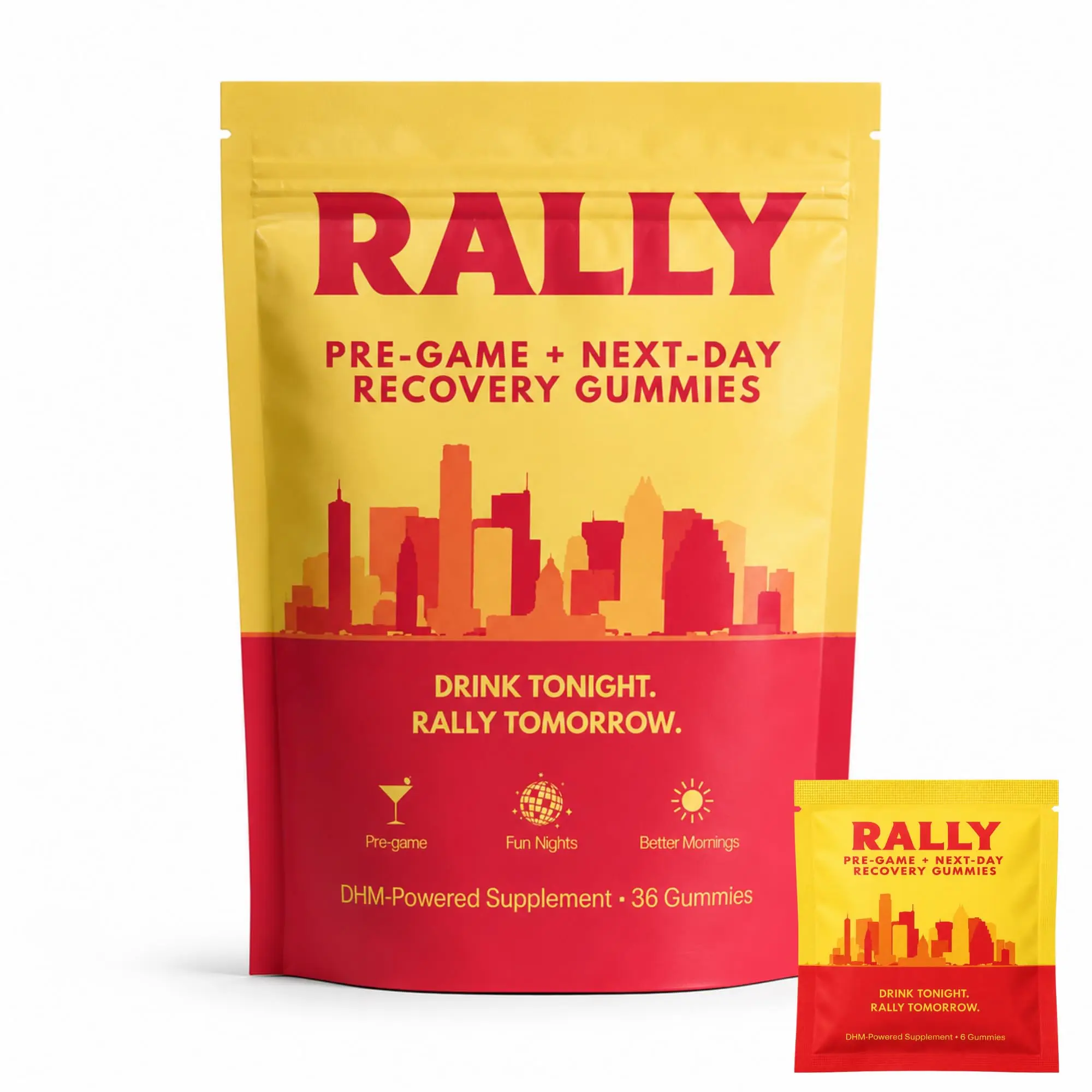 Rally Gummies – Electrolyte & DHM Dietary Supplement Gummies for Use Before and After Drinking, Orange Flavor, Non-GMO, Vegan, Gluten-Free, 36 Gummies (12 Servings)