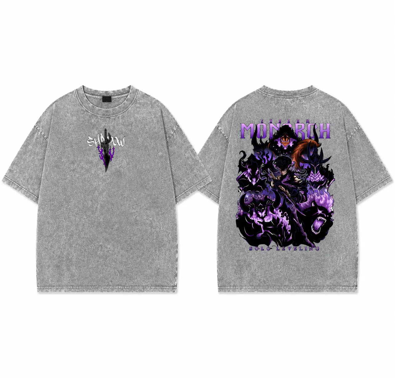 Shadow Monarch Anime Tee | Inspired by Solo Leveling & Sung Jinwoo’s Power | Dark Purple Graphic Streetwear | Awaken Your Shadows with Epic Art & Bold Design | Oversized Vintage Wash Shirt. Unisex