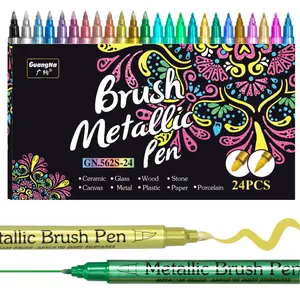 12/24 Colors Dual Tip Acrylic Paint Markers, Metallic Color with Fine Tip & Brush Tip for Rock Painting, Canvas, Wood, Ceramic, Glass, DIY Crafts & Art Supplies, Art Marker Set, Artist Supplies