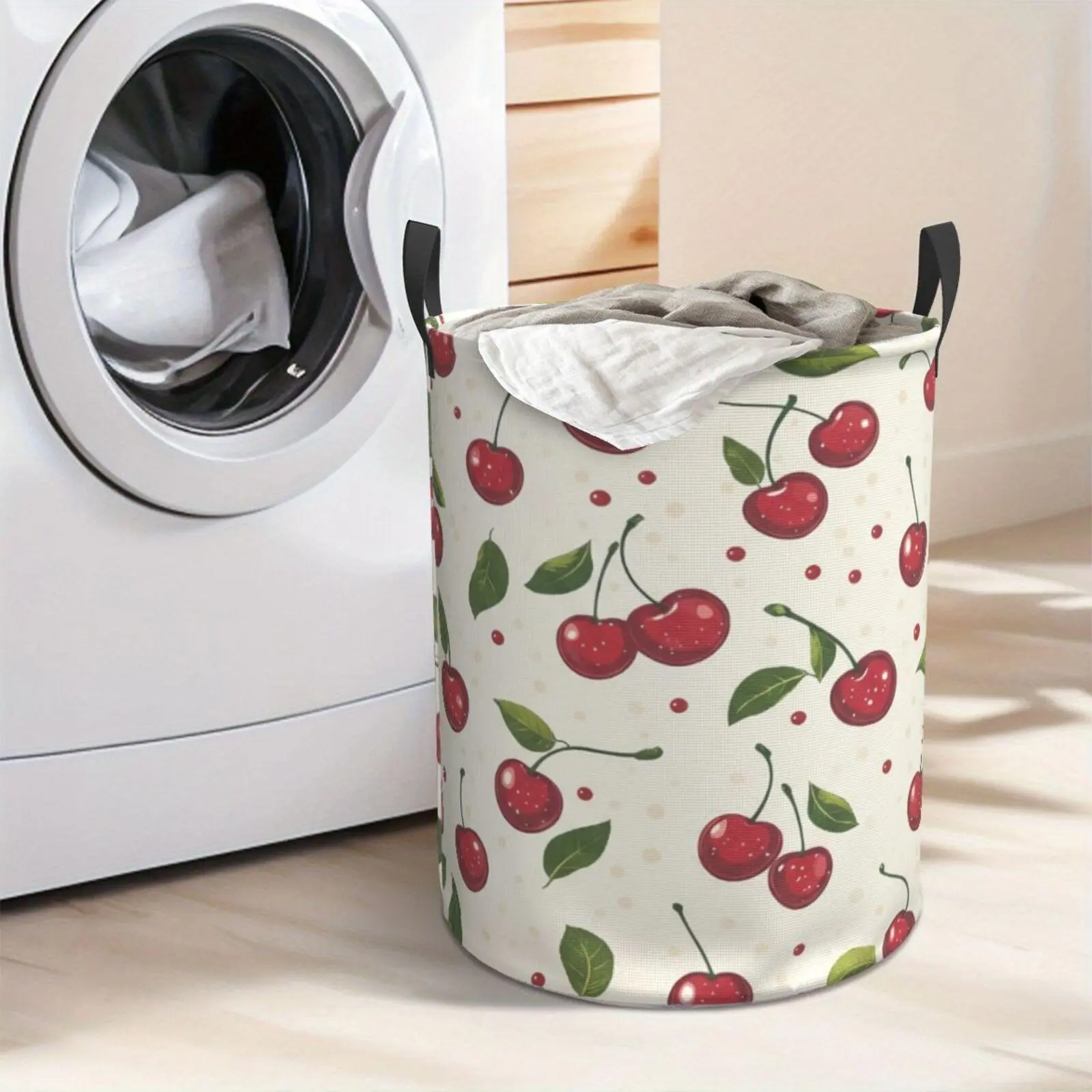 Cute Cherry Pattern Laundry Hamper  Portable Storage Hamper with Sturdy Handle， Oxford Cloth， Easy to Store and Collapsible Design， Laundry Baskets