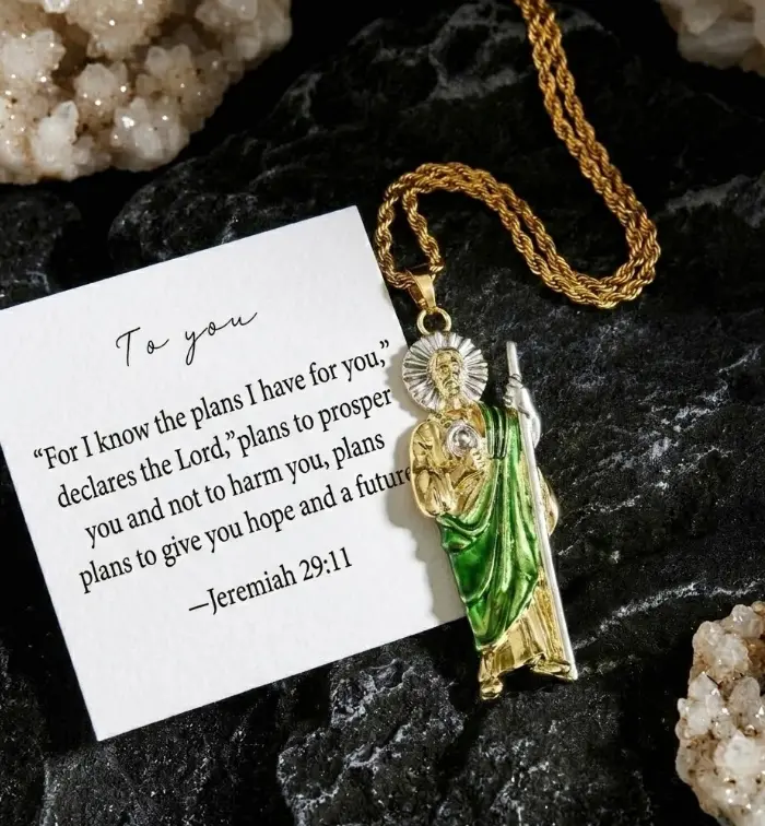 San Judas Tadeo Chain Jesus Necklace Builder Necklace Joye Riade San Juda Saint Jude Rhinestone Cross San Juda