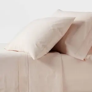 Twin/Twin XL 250 Thread Count Organic Percale Sheet Set Peach Chambray - Threshold: GOTS Certified, Teen & All Ages