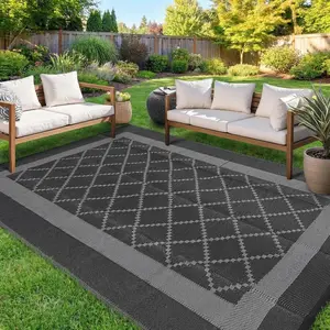 Outdoor Rug Waterproof Reversible Mat Grid UV Resistant Geometry Decor Area Rug  Straw Patio Rug with 4 Stakes and Starage Bag Portable Rugs for Camping Porch Deck Rv Balcony Backyard Beach, Terracotta